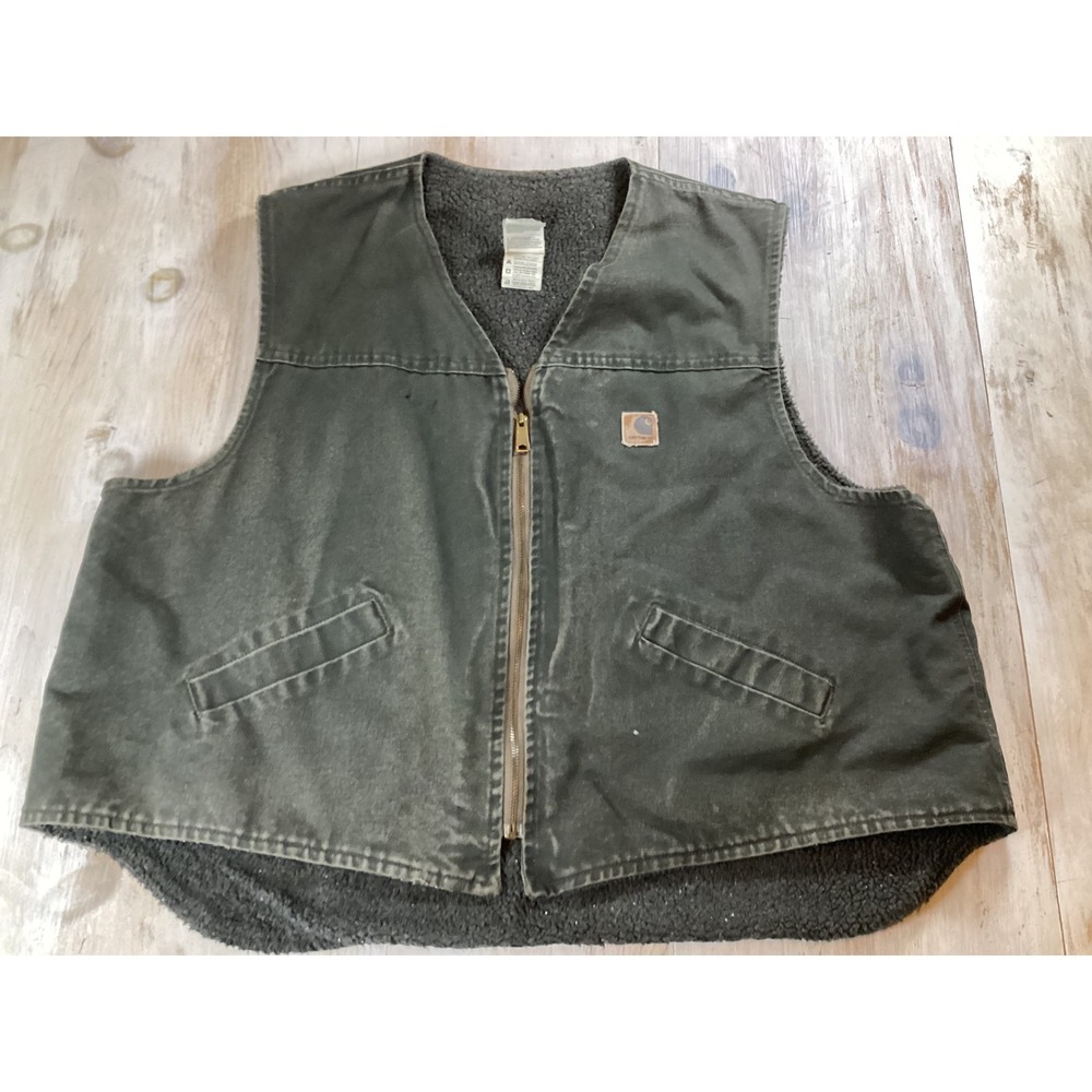 Vintage Carhartt Vest Sherpa Lined Workwear Utility Outdoor Sleeveless Jacket